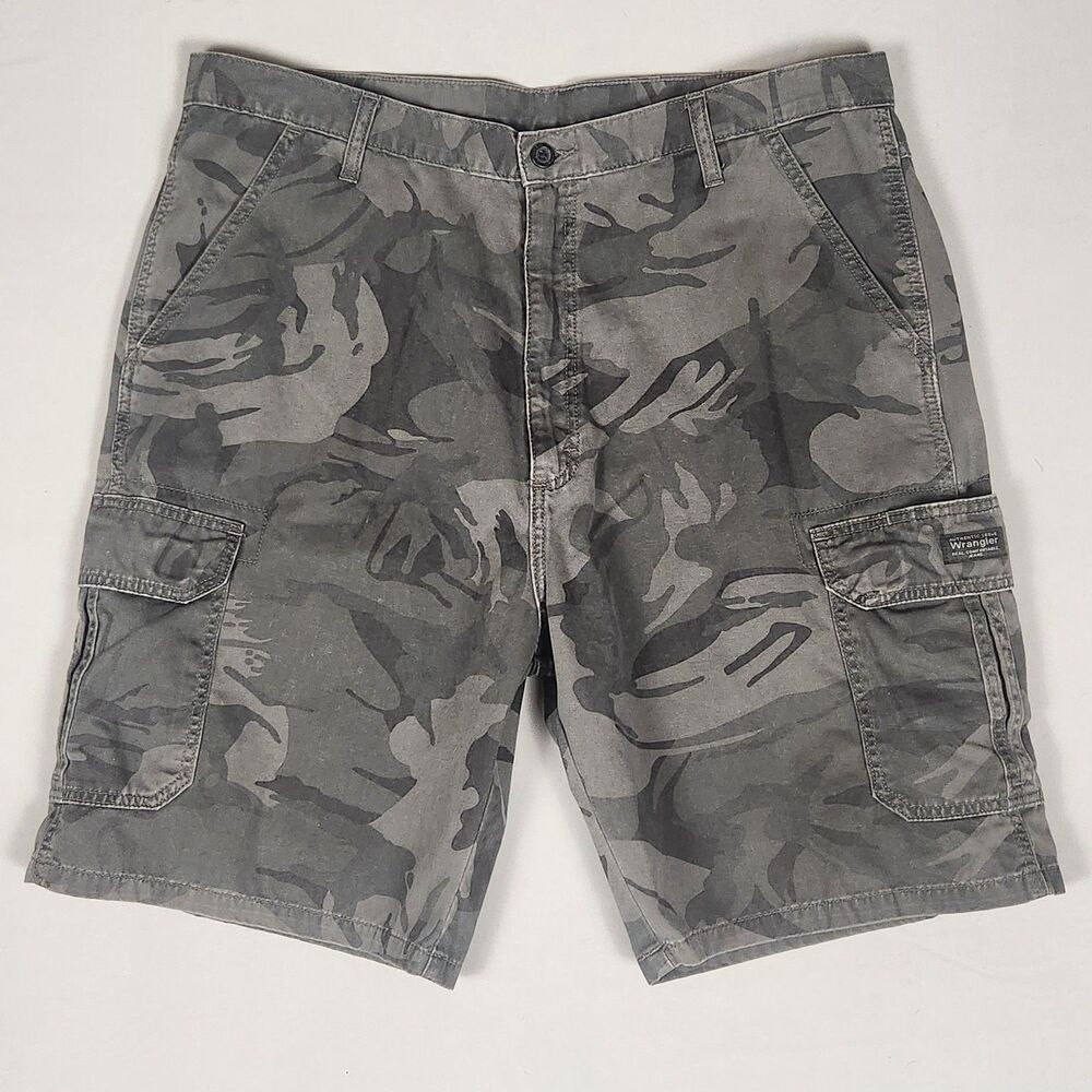 wrangler camo cargo shorts mens 38 gray camouflage cotton military utility